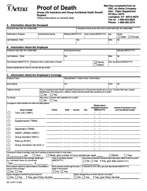 Proof of Death Group Life Insurance Claim Form