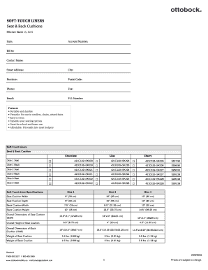 Soft-Touch Liners Order Form