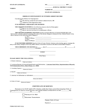 Louisiana Order of Expungement of Interim Arrest Record