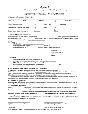 Agreement for Personal Training Services