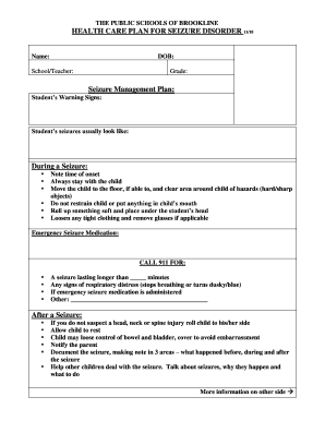 Seizure Disorder Health Care Plan