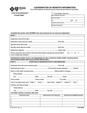 Blue Cross Blue Shield Coordination of Benefits Form
