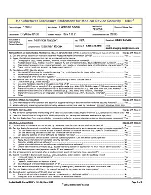Manufacturer Disclosure Statement for Medical Device Security