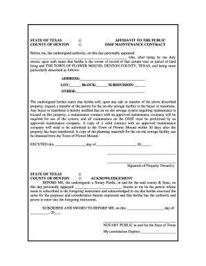Texas OSSF Maintenance Contract Affidavit