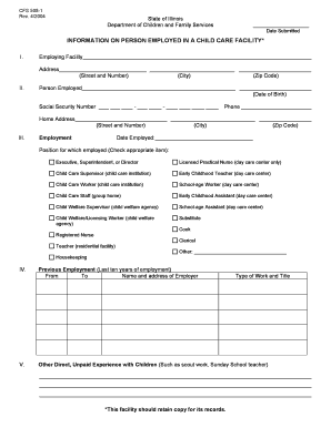 Illinois Child Care Facility Employment Form