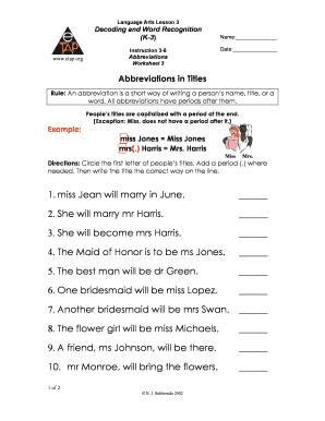 Language Arts Lesson 3 Worksheet