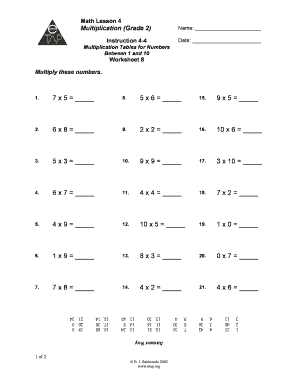 Math Lesson 4 Multiplication Worksheet