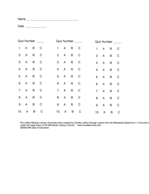 Medical Literacy Quiz Template