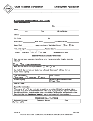 Future Research Corporation Employment Application