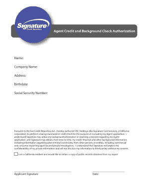 Agent Credit and Background Check Authorization