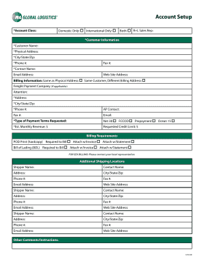 GLOBAL LOGISTICS Account Setup Form