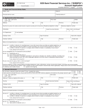 B2B Bank Financial Services Account Application