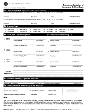 Investment Transfer Authorization Form