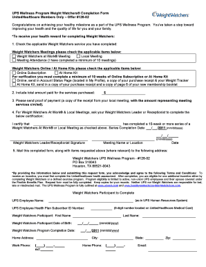 UPS Wellness Program Weight Watchers Completion Form