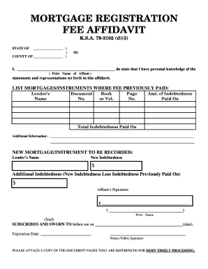 Kansas Mortgage Registration Fee Affidavit