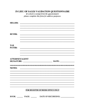 In Lieu of Sales Validation Questionnaire