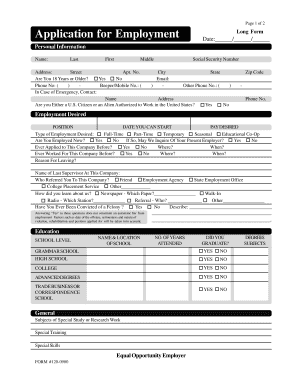 Application for Employment Long Form