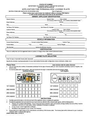 Florida Personalized License Plate Application