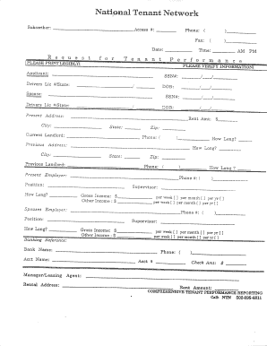 Tenant Performance Application Form