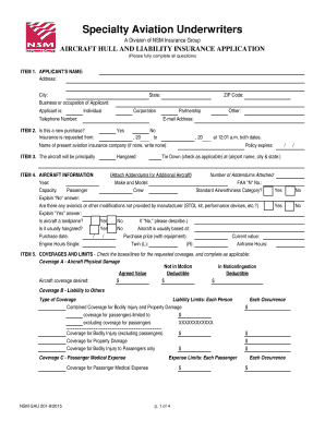 Aircraft Hull and Liability Insurance Application