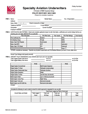Pilot History Record Form