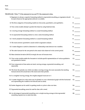 Forecasting Methods Exam