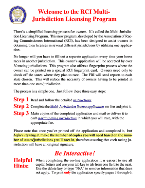 RCI Multi-Jurisdiction Racing License Application