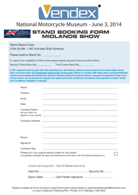 STAND BOOKING FORM MIDLANDS SHOW