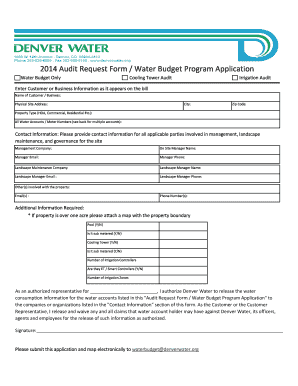 2014 Audit Request Form / Water Budget Program Application
