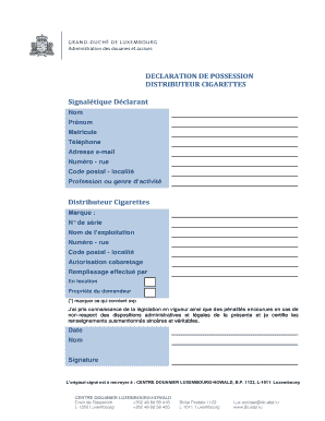 Déclaration de possession distributeur cigarettes