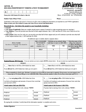 2015-2016 Independent Verification Worksheet