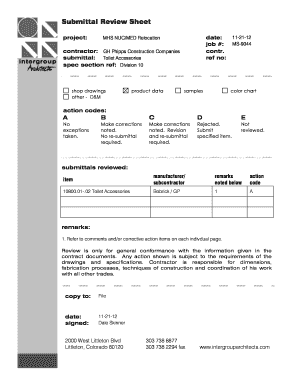 Submittal Review Sheet - GH Phipps Construction Companies