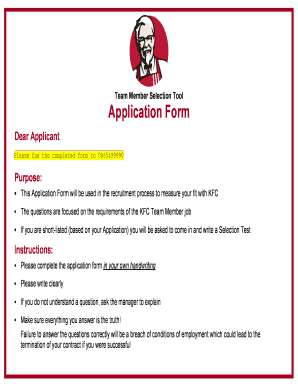 KFC Team Member Application Form