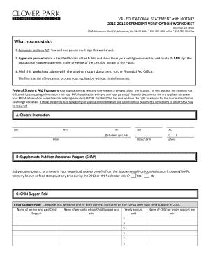 2015-2016 Dependent Verification Worksheet