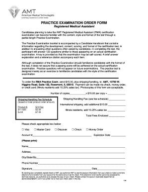 RMA Practice Exam Order Form