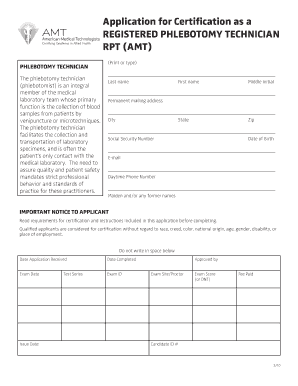 Application for Certification as a Registered Phlebotomy Technician