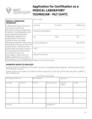 Application for Certification as a Medical Laboratory Technician