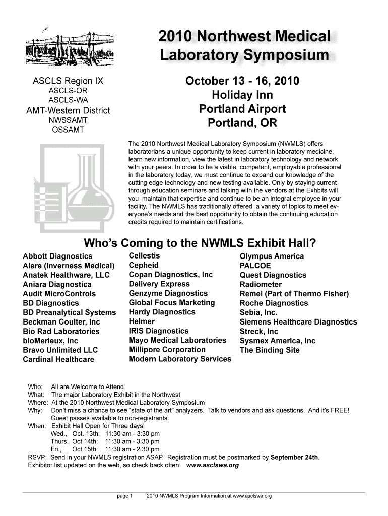 Fillable Online 2010 Northwest Medical Laboratory Symposium
