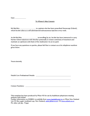 Patient Travel Letter for Enbrel Medication