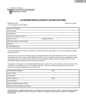 4-H Member Medical Consent and Release Form