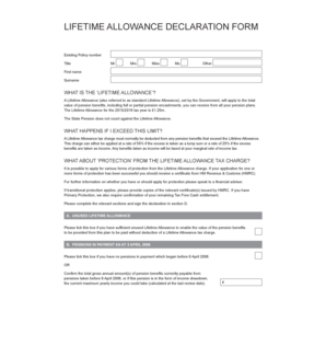 Lifetime Allowance Declaration Form