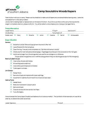 Scout Camp Kaper Checklist Form