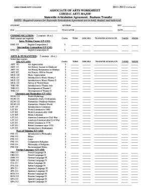 Associate of Arts Worksheet