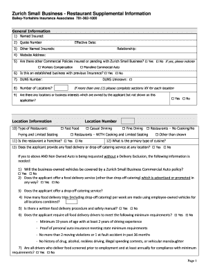 Zurich Small Business Restaurant Supplemental Information