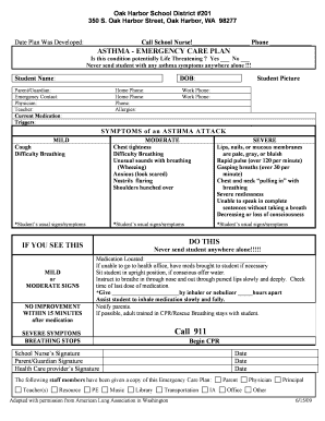 Asthma Emergency Care Plan
