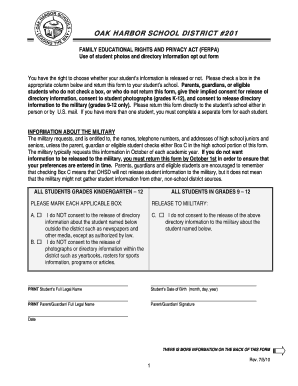 FERPA Student Photo and Directory Information Opt-Out Form