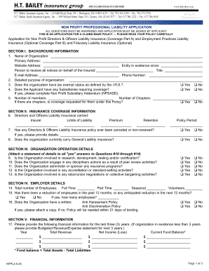 Non Profit Professional Liability Application