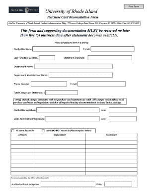 University of Rhode Island Purchase Card Reconciliation Form