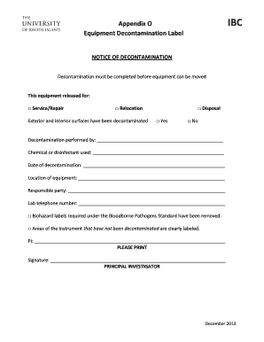 Equipment Decontamination Label