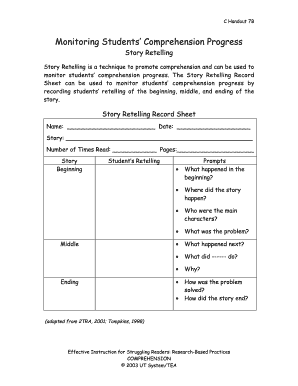 Story Retelling Record Sheet